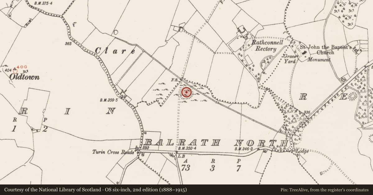 Ordnance Survey six-inch map, 2nd edition (1888–1915) covering the location of Ringfort - rath, Balrath North, County Westmeath, with a pin at the register's coordinates