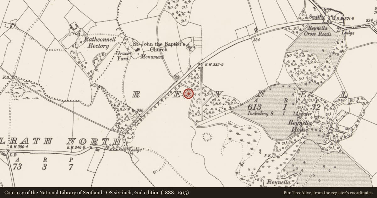 Ordnance Survey six-inch map, 2nd edition (1888–1915) covering the location of Hut site, Reynella, County Westmeath, with a pin at the register's coordinates