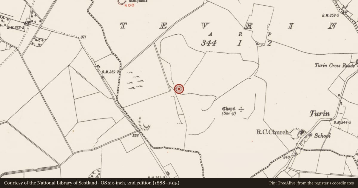 Ordnance Survey six-inch map, 2nd edition (1888–1915) covering the location of Ringfort - rath, Tevrin, County Westmeath, with a pin at the register's coordinates