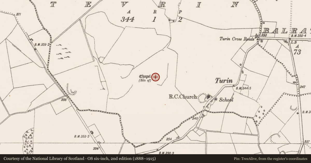 Ordnance Survey six-inch map, 2nd edition (1888–1915) covering the location of Chapel, Tevrin, County Westmeath, with a pin at the register's coordinates
