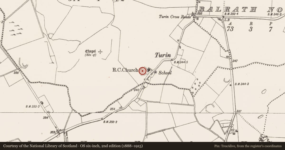Ordnance Survey six-inch map, 2nd edition (1888–1915) covering the location of Hut site, Tevrin, County Westmeath, with a pin at the register's coordinates