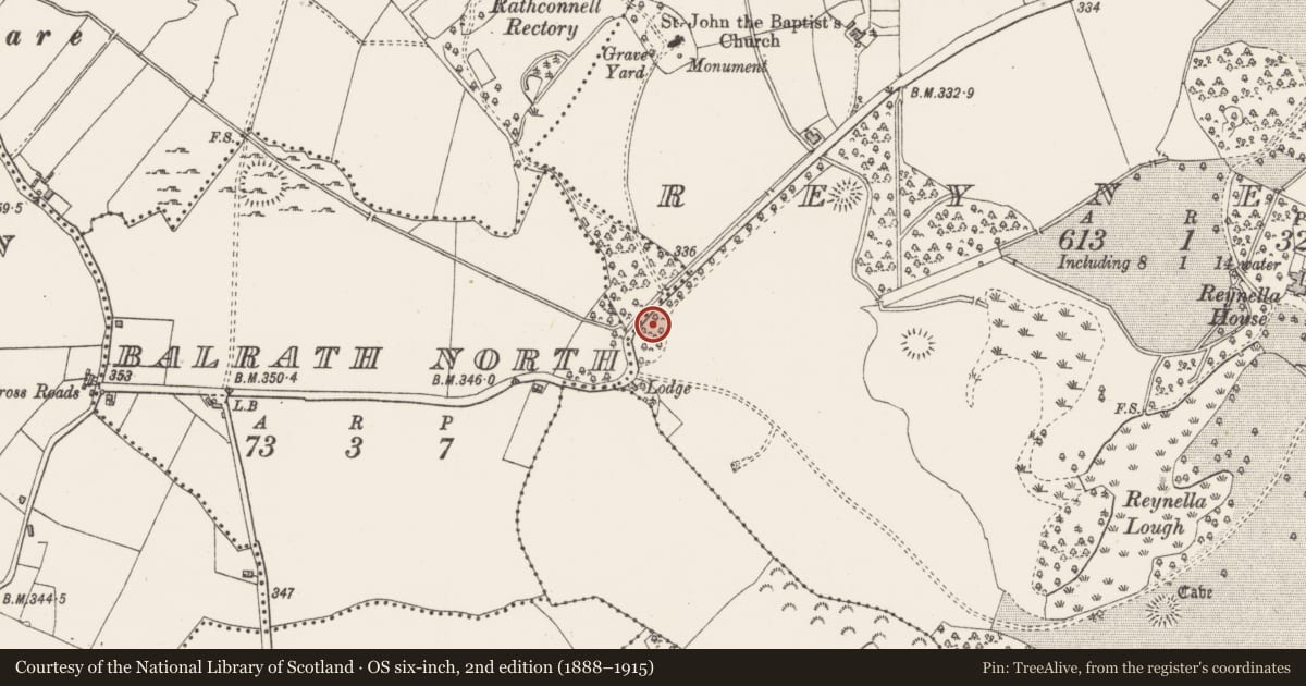 Ordnance Survey six-inch map, 2nd edition (1888–1915) covering the location of Souterrain, Reynella, County Westmeath, with a pin at the register's coordinates