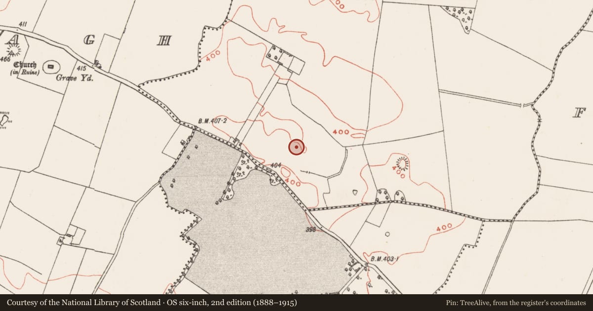 Ordnance Survey six-inch map, 2nd edition (1888–1915) covering the location of Barrow - ring-barrow, Jeffrystown, County Westmeath, with a pin at the register's coordinates