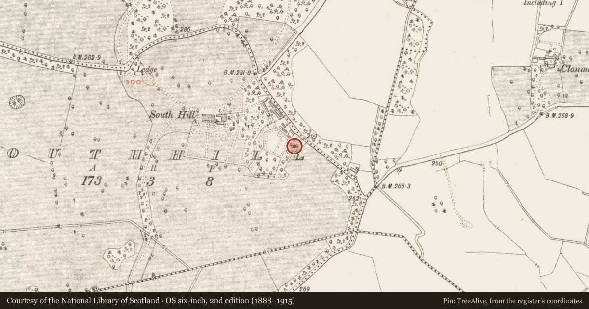 Ordnance Survey six-inch map, 2nd edition (1888–1915) covering the location of Barrow - bowl-barrow, Southhill, County Westmeath, with a pin at the register's coordinates