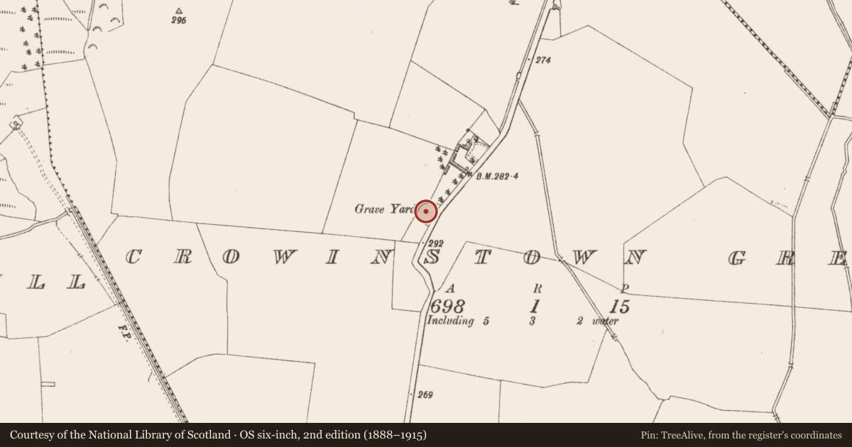 Ordnance Survey six-inch map, 2nd edition (1888–1915) covering the location of Chapel, Crowinstown Great, County Westmeath, with a pin at the register's coordinates