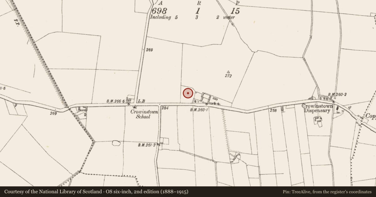 Ordnance Survey six-inch map, 2nd edition (1888–1915) covering the location of Ringfort - rath, Crowinstown Great, County Westmeath, with a pin at the register's coordinates