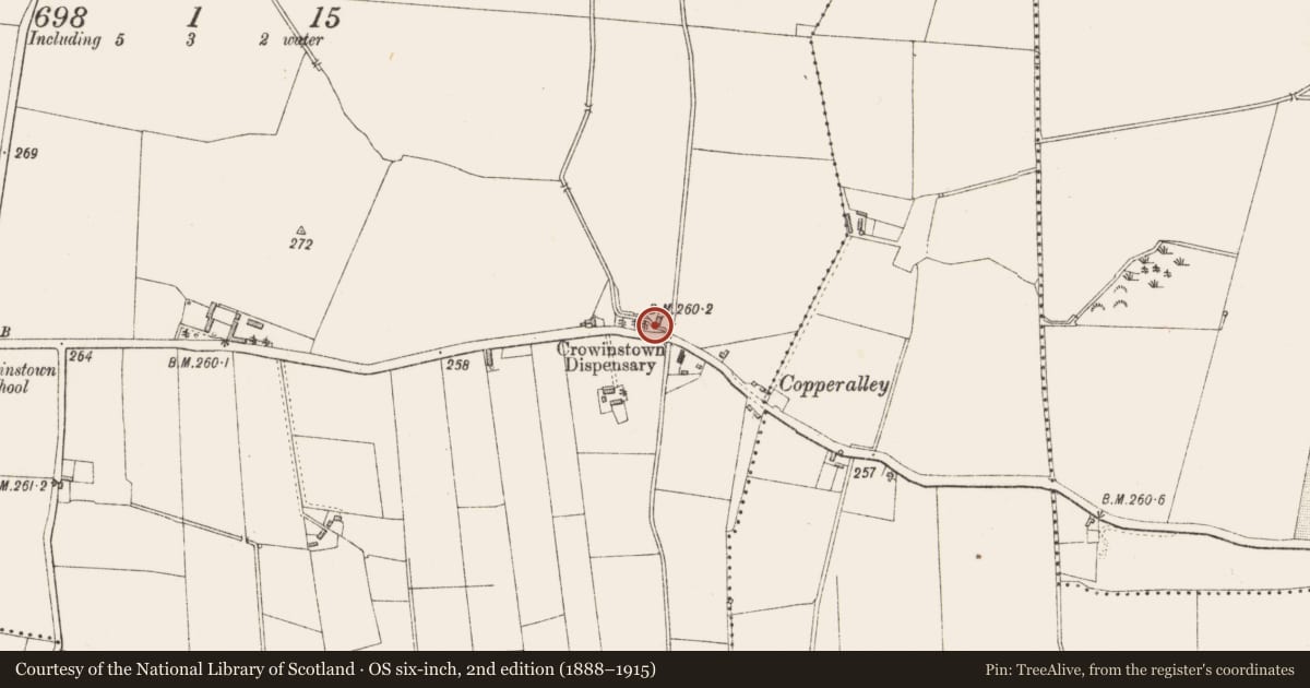 Ordnance Survey six-inch map, 2nd edition (1888–1915) covering the location of Mill - corn, Crowinstown Great, County Westmeath, with a pin at the register's coordinates