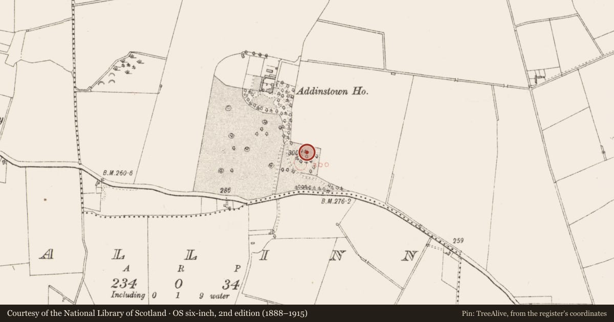 Ordnance Survey six-inch map, 2nd edition (1888–1915) covering the location of Building, Addinstown, County Westmeath, with a pin at the register's coordinates
