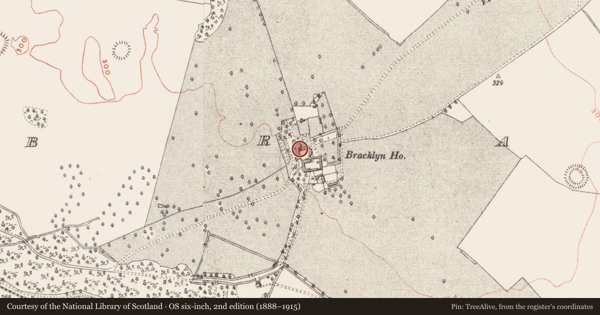 Ordnance Survey six-inch map, 2nd edition (1888–1915) covering the location of Castle - tower house, Bracklin, County Westmeath, with a pin at the register's coordinates