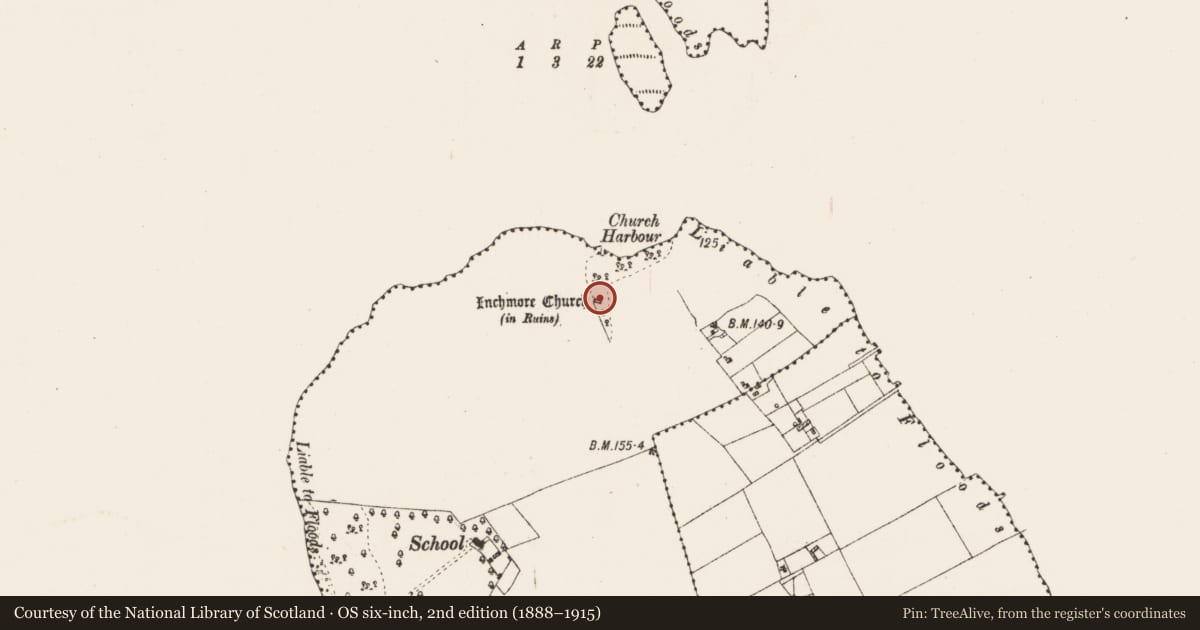 Ordnance Survey six-inch map, 2nd edition (1888–1915) covering the location of Religious house - Augustinian canons, Inchmore, County Westmeath, with a pin at the register's coordinates