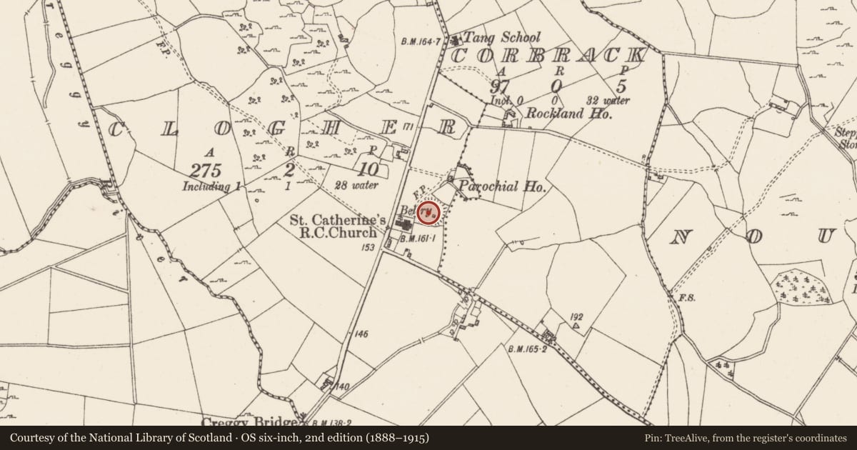 Ordnance Survey six-inch map, 2nd edition (1888–1915) covering the location of Ringfort - rath, Clogher, County Westmeath, with a pin at the register's coordinates