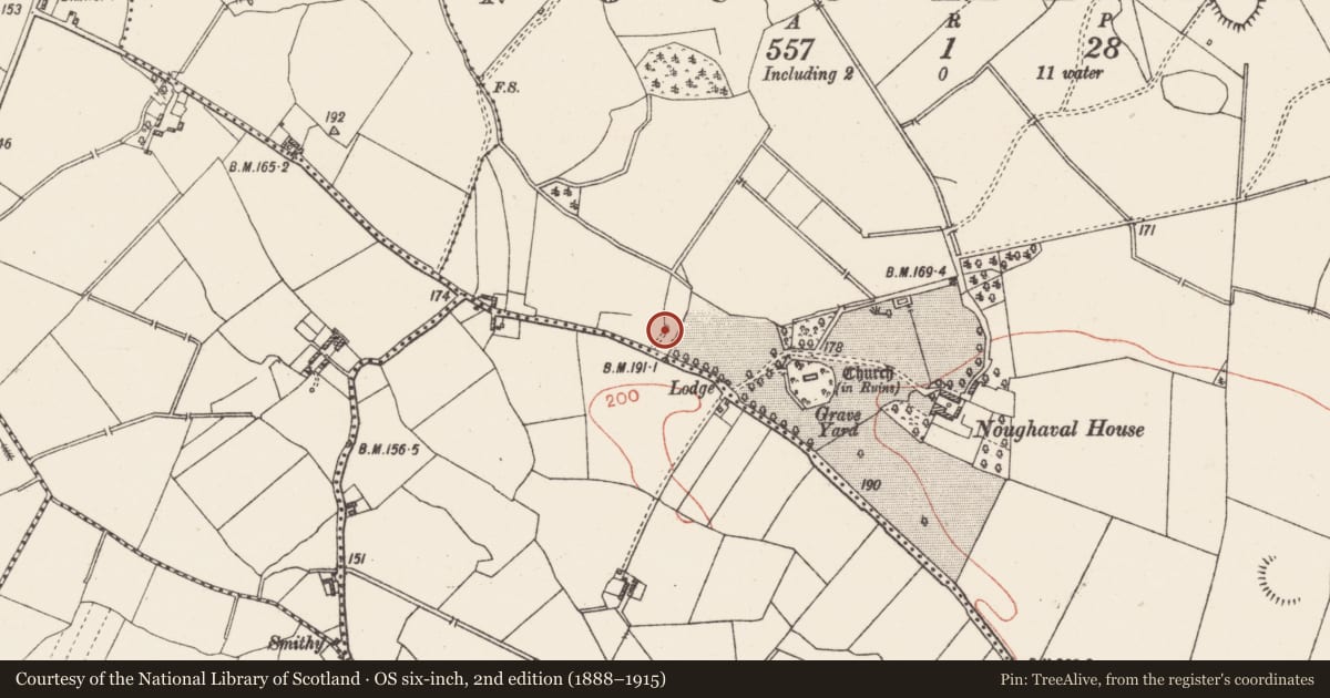 Ordnance Survey six-inch map, 2nd edition (1888–1915) covering the location of Ritual site - holy well, Noughaval, County Westmeath, with a pin at the register's coordinates