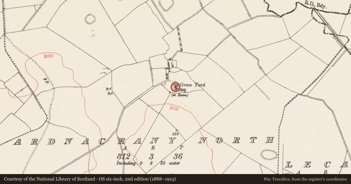 Ordnance Survey six-inch map, 2nd edition (1888–1915) covering the location of Graveslab, Ardnacrany North, County Westmeath, with a pin at the register's coordinates