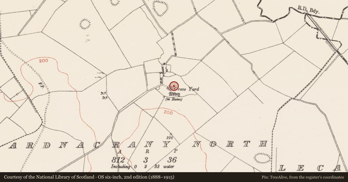 Ordnance Survey six-inch map, 2nd edition (1888–1915) covering the location of Ecclesiastical enclosure, Ardnacrany North, County Westmeath, with a pin at the register's coordinates