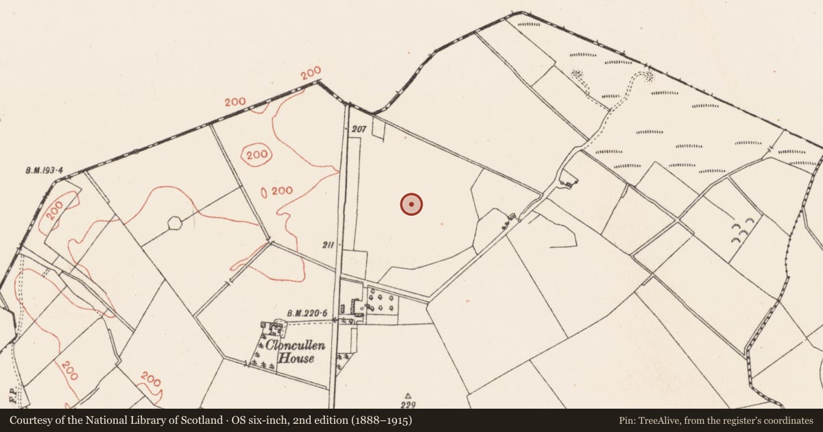 Ordnance Survey six-inch map, 2nd edition (1888–1915) covering the location of Bullring, Cloncullen, County Westmeath, with a pin at the register's coordinates