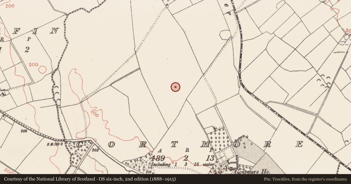 Ordnance Survey six-inch map, 2nd edition (1888–1915) covering the location of Barrow - mound barrow, Gortmore, County Westmeath, with a pin at the register's coordinates