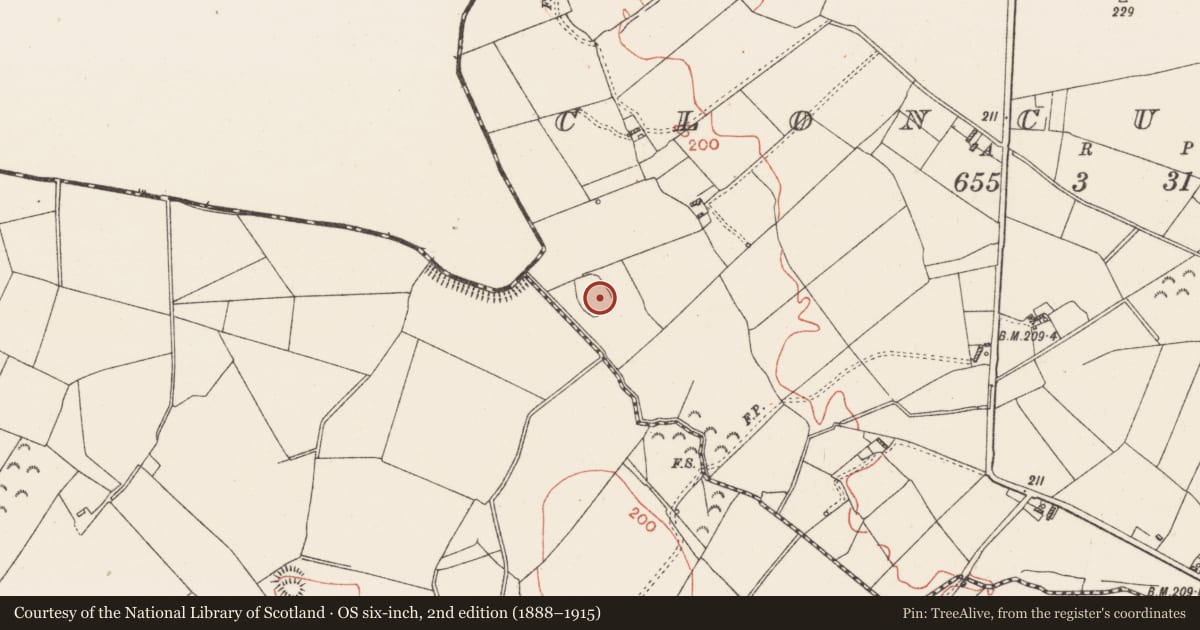 Ordnance Survey six-inch map, 2nd edition (1888–1915) covering the location of Earthwork, Cloncullen, County Westmeath, with a pin at the register's coordinates