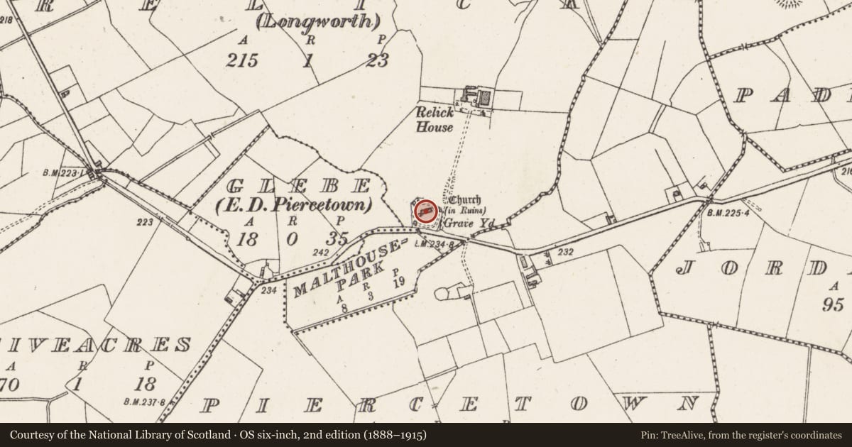 Ordnance Survey six-inch map, 2nd edition (1888–1915) covering the location of Church, Relick (Longworth), County Westmeath, with a pin at the register's coordinates