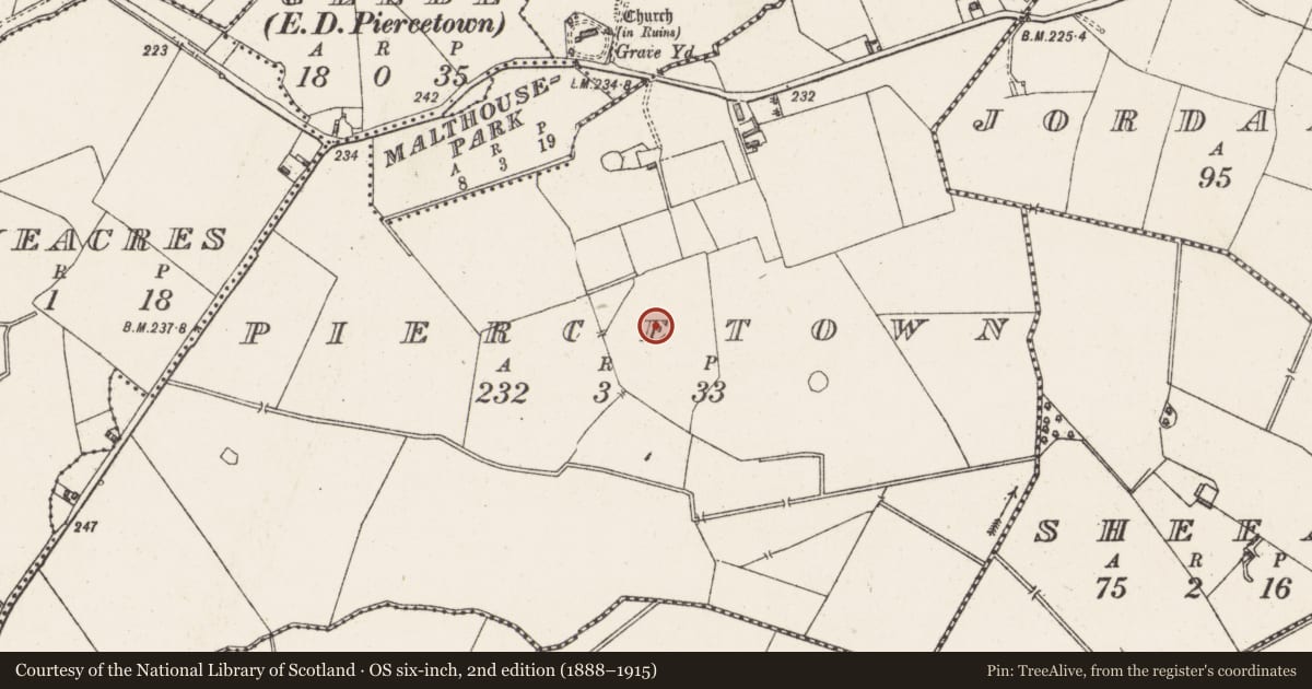 Ordnance Survey six-inch map, 2nd edition (1888–1915) covering the location of Ringfort - rath, Piercetown, County Westmeath, with a pin at the register's coordinates