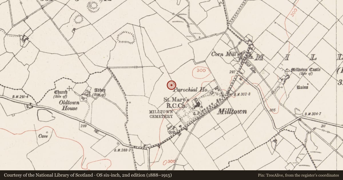 Ordnance Survey six-inch map, 2nd edition (1888–1915) covering the location of Inscribed stone, Corkan, County Westmeath, with a pin at the register's coordinates