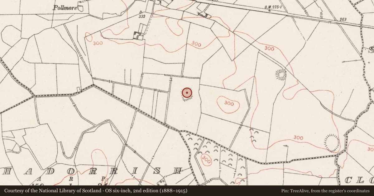 Ordnance Survey six-inch map, 2nd edition (1888–1915) covering the location of Moated site, Kilgawny, County Westmeath, with a pin at the register's coordinates