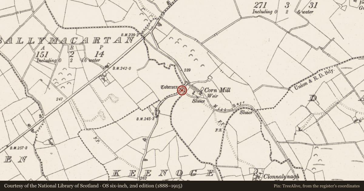 Ordnance Survey six-inch map, 2nd edition (1888–1915) covering the location of Ritual site - holy well, Keenoge, County Westmeath, with a pin at the register's coordinates