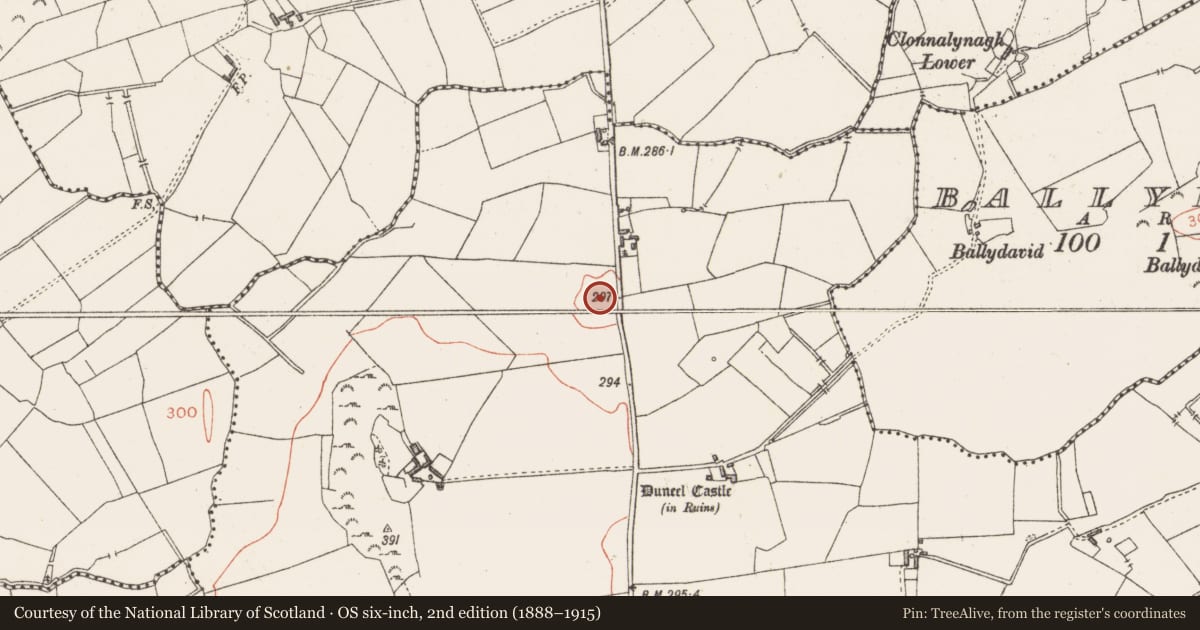 Ordnance Survey six-inch map, 2nd edition (1888–1915) covering the location of Souterrain, Duneel, County Westmeath, with a pin at the register's coordinates