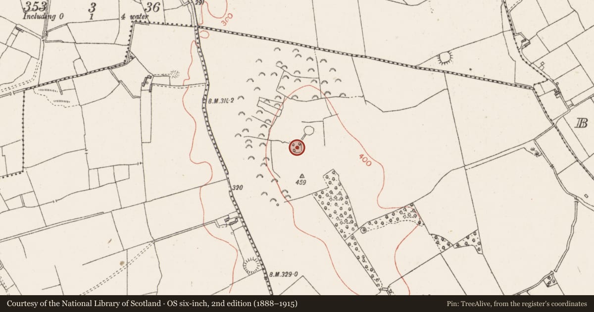 Ordnance Survey six-inch map, 2nd edition (1888–1915) covering the location of Designed landscape feature, Tobercormick, County Westmeath, with a pin at the register's coordinates