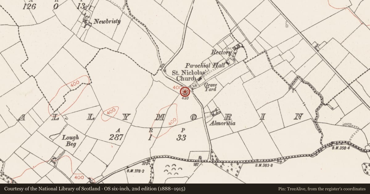 Ordnance Survey six-inch map, 2nd edition (1888–1915) covering the location of Castle - motte, Ballymorin, County Westmeath, with a pin at the register's coordinates