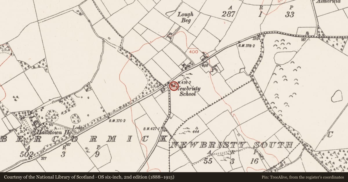 Ordnance Survey six-inch map, 2nd edition (1888–1915) covering the location of Cross, Ballymorin, County Westmeath, with a pin at the register's coordinates