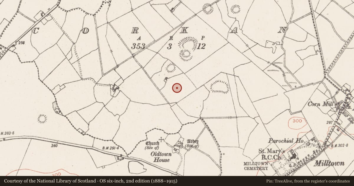 Ordnance Survey six-inch map, 2nd edition (1888–1915) covering the location of Hut site, Corkan, County Westmeath, with a pin at the register's coordinates