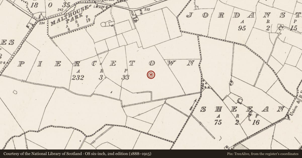 Ordnance Survey six-inch map, 2nd edition (1888–1915) covering the location of Ringfort - rath, Piercetown, County Westmeath, with a pin at the register's coordinates