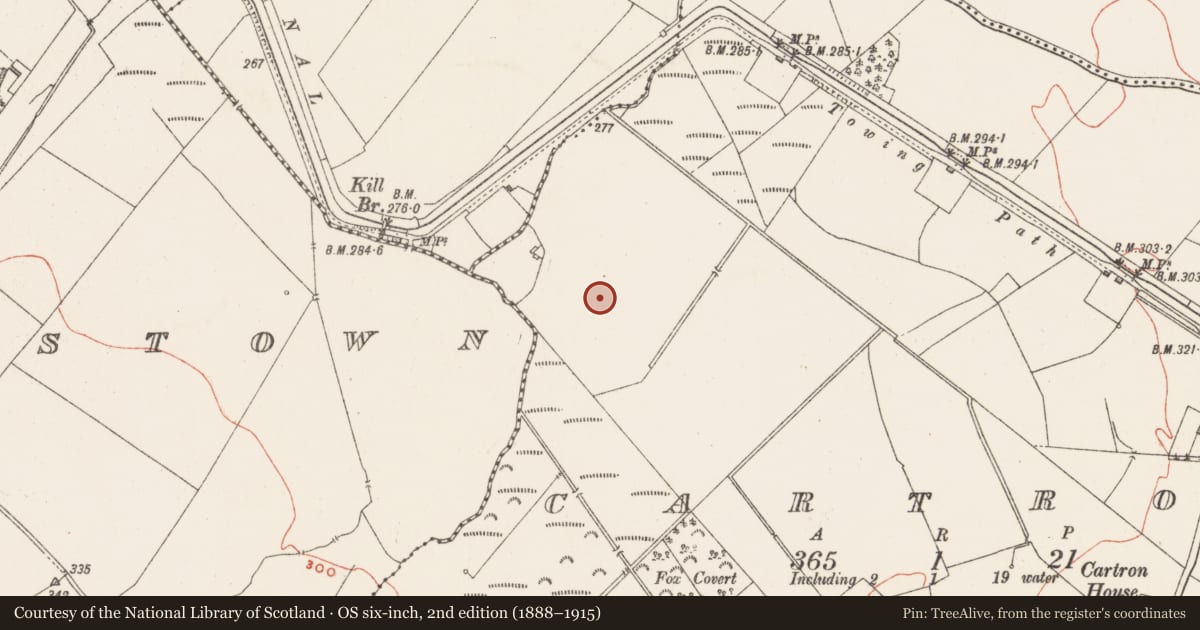 Ordnance Survey six-inch map, 2nd edition (1888–1915) covering the location of Enclosure - large enclosure, Cartron, County Westmeath, with a pin at the register's coordinates