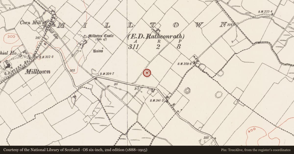Ordnance Survey six-inch map, 2nd edition (1888–1915) covering the location of House - indeterminate date, Milltown, County Westmeath, with a pin at the register's coordinates