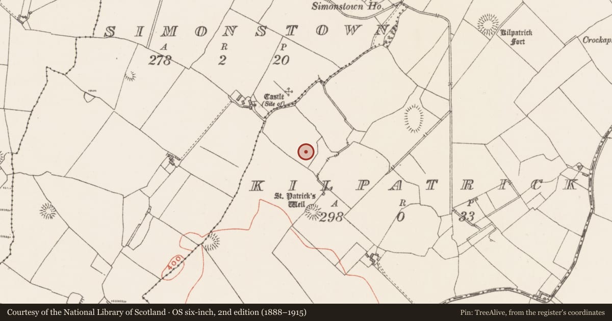 Ordnance Survey six-inch map, 2nd edition (1888–1915) covering the location of Enclosure - large enclosure, Kilpatrick, County Westmeath, with a pin at the register's coordinates