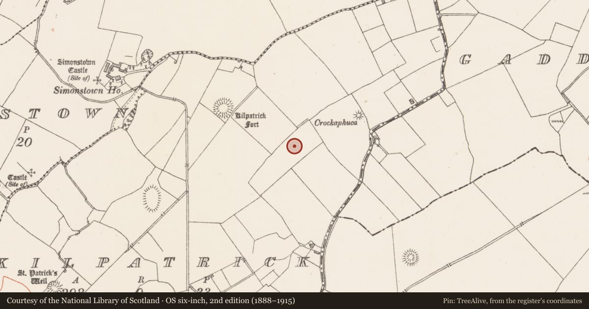 Ordnance Survey six-inch map, 2nd edition (1888–1915) covering the location of Enclosure, Kilpatrick, County Westmeath, with a pin at the register's coordinates