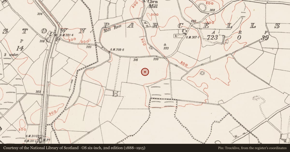 Ordnance Survey six-inch map, 2nd edition (1888–1915) covering the location of Standing stone, Parcellstown, County Westmeath, with a pin at the register's coordinates
