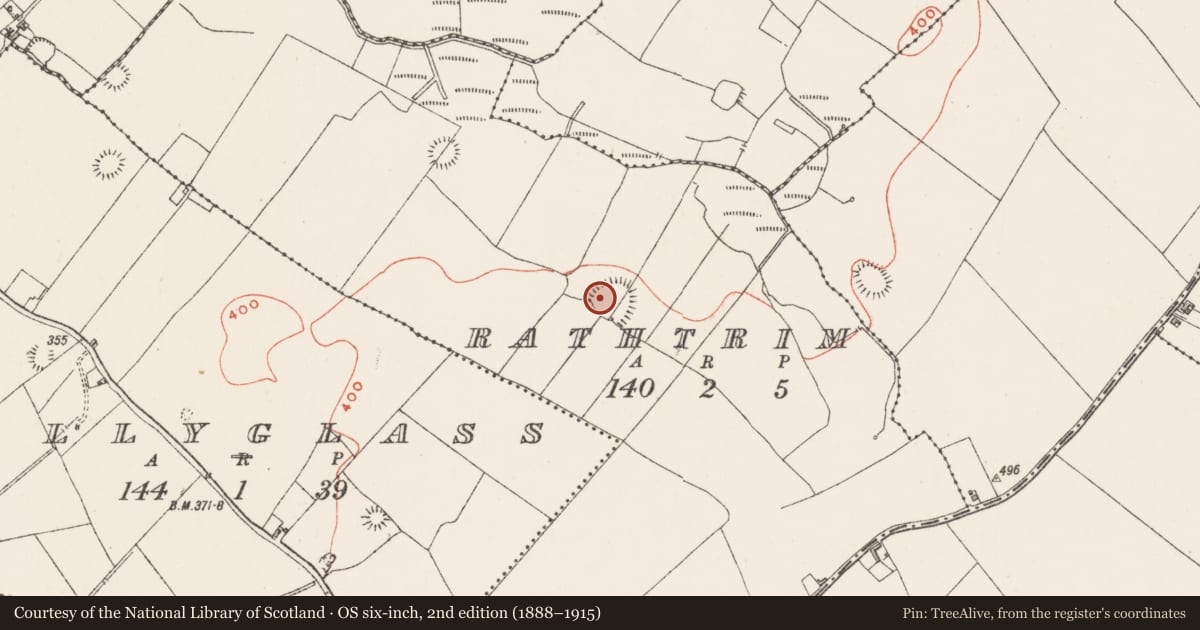 Ordnance Survey six-inch map, 2nd edition (1888–1915) covering the location of House - indeterminate date, Rathtrim, County Westmeath, with a pin at the register's coordinates
