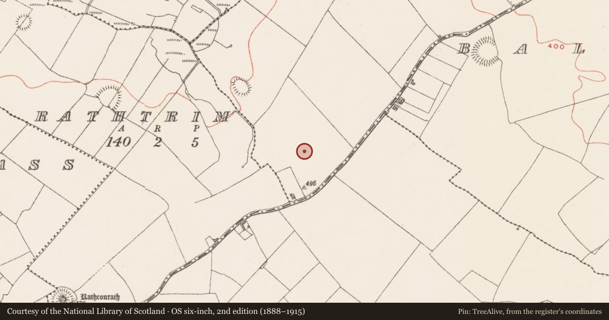 Ordnance Survey six-inch map, 2nd edition (1888–1915) covering the location of Ringfort - unclassified, Kilpatrick, County Westmeath, with a pin at the register's coordinates