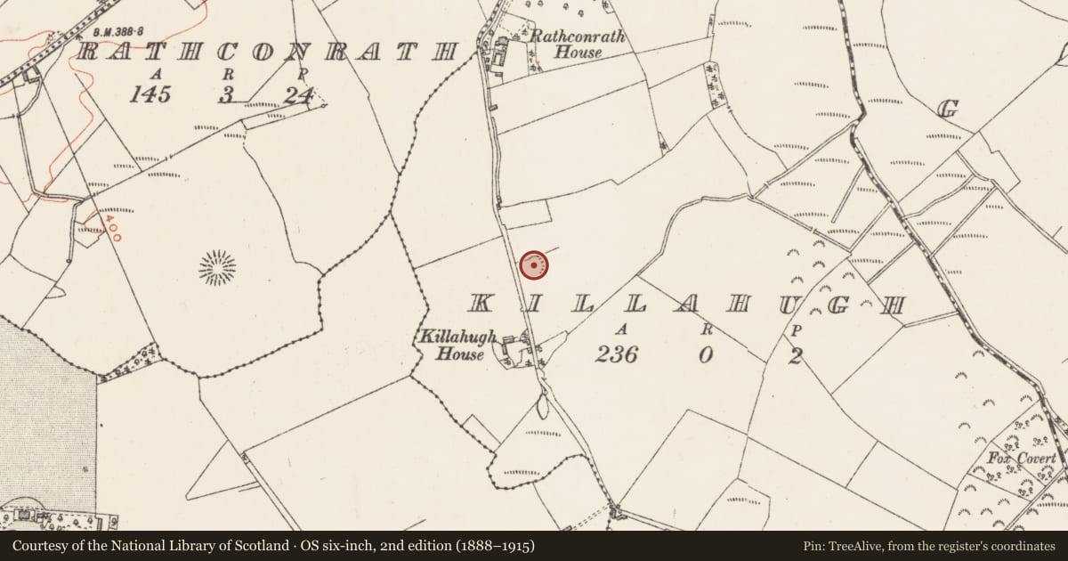 Ordnance Survey six-inch map, 2nd edition (1888–1915) covering the location of House - indeterminate date, Killahugh, County Westmeath, with a pin at the register's coordinates