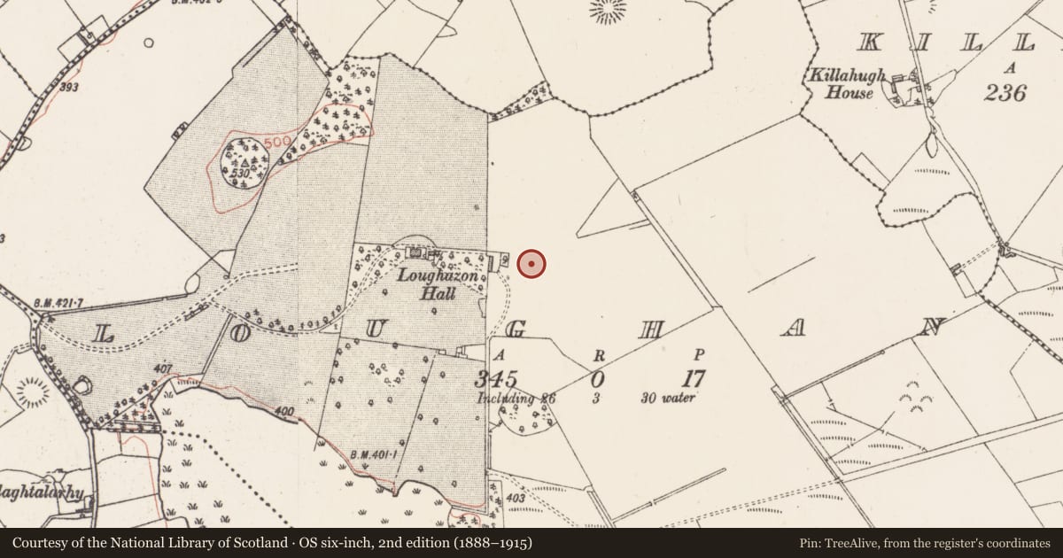 Ordnance Survey six-inch map, 2nd edition (1888–1915) covering the location of Souterrain, Loughan, County Westmeath, with a pin at the register's coordinates