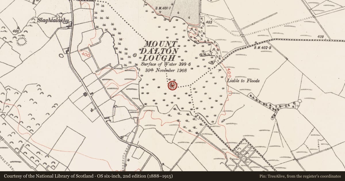 Ordnance Survey six-inch map, 2nd edition (1888–1915) covering the location of Crannog, Loughan, County Westmeath, with a pin at the register's coordinates