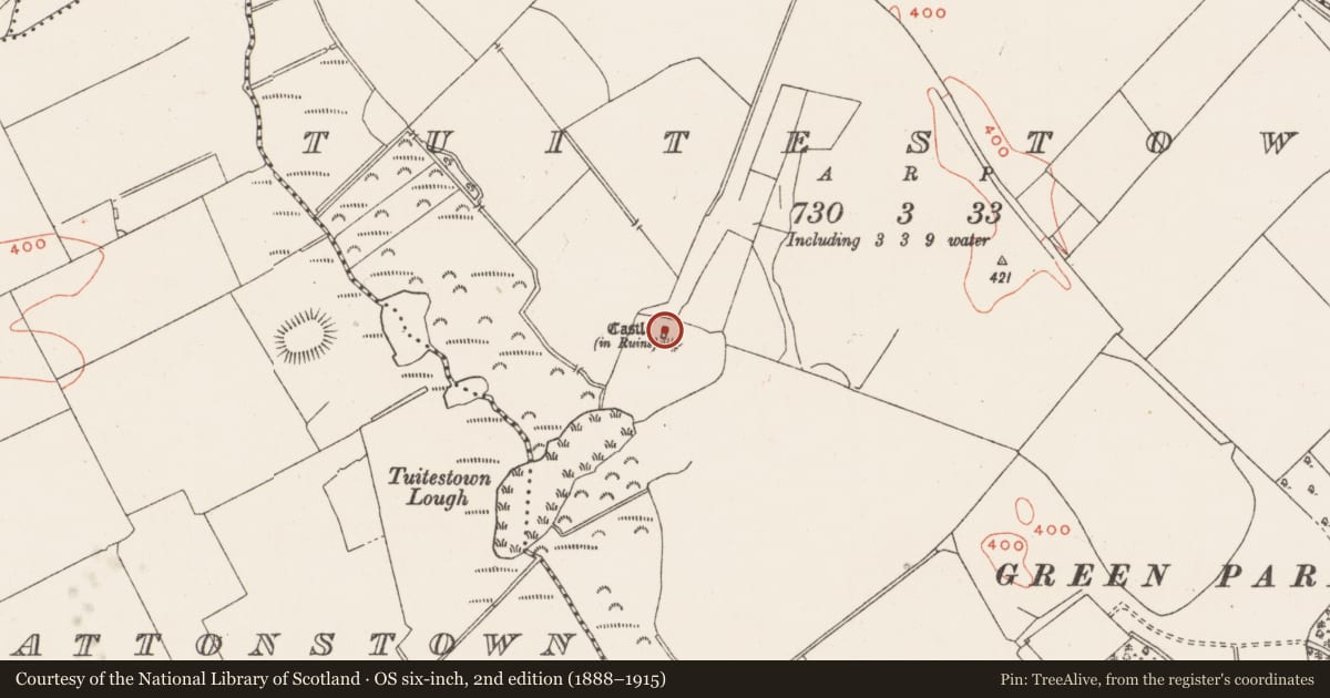 Ordnance Survey six-inch map, 2nd edition (1888–1915) covering the location of Castle - unclassified, Tuitestown, County Westmeath, with a pin at the register's coordinates