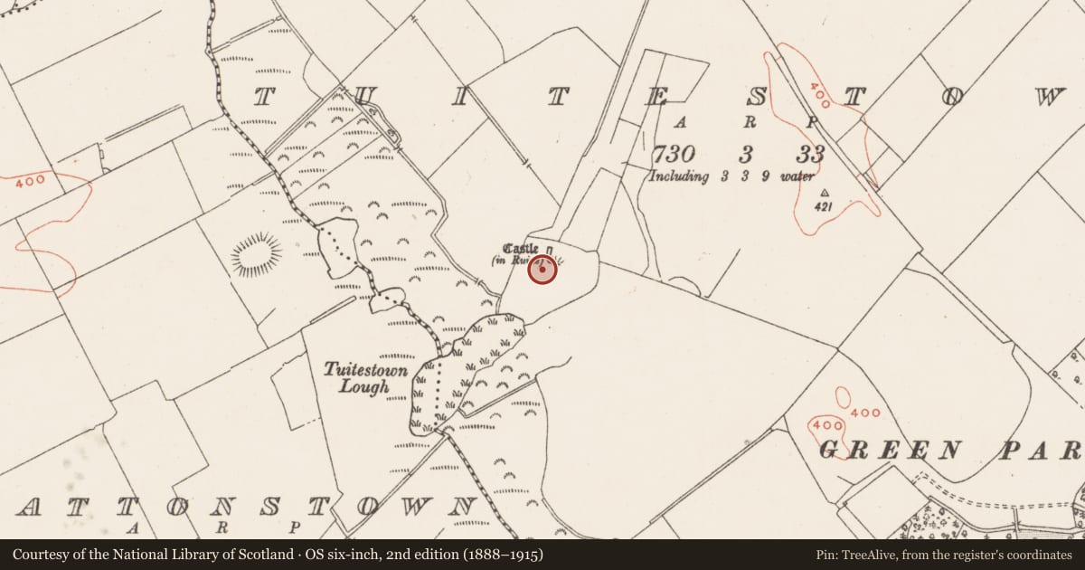 Ordnance Survey six-inch map, 2nd edition (1888–1915) covering the location of Bawn, Tuitestown, County Westmeath, with a pin at the register's coordinates