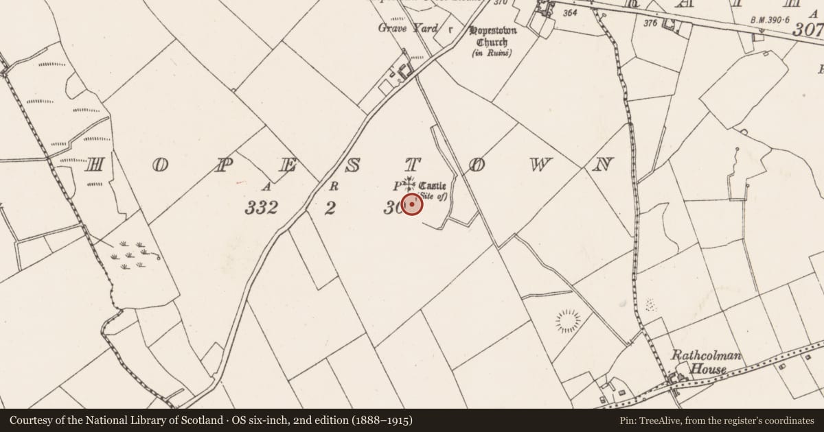 Ordnance Survey six-inch map, 2nd edition (1888–1915) covering the location of Bawn, Hopestown, County Westmeath, with a pin at the register's coordinates