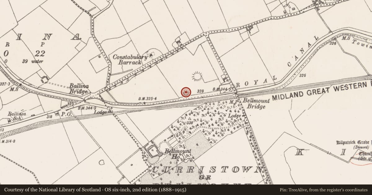 Ordnance Survey six-inch map, 2nd edition (1888–1915) covering the location of Barrow - unclassified, Curristown Or Bellmount, County Westmeath, with a pin at the register's coordinates
