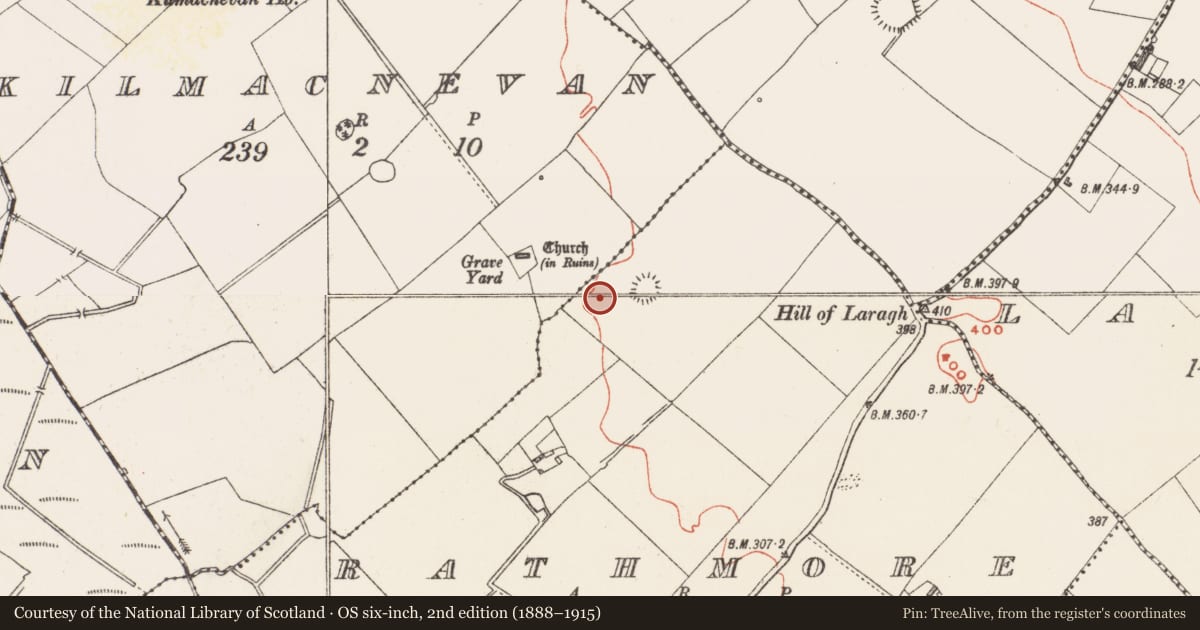 Ordnance Survey six-inch map, 2nd edition (1888–1915) covering the location of Earthwork, Rathmore, County Westmeath, with a pin at the register's coordinates