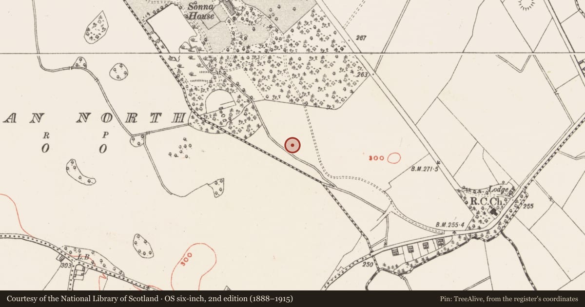 Ordnance Survey six-inch map, 2nd edition (1888–1915) covering the location of Barrow - ditch barrow, Sonna Demesne, County Westmeath, with a pin at the register's coordinates