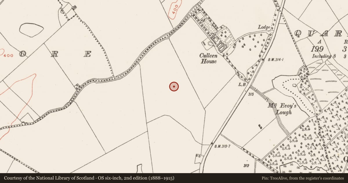 Ordnance Survey six-inch map, 2nd edition (1888–1915) covering the location of Building, Culleen Beg, County Westmeath, with a pin at the register's coordinates