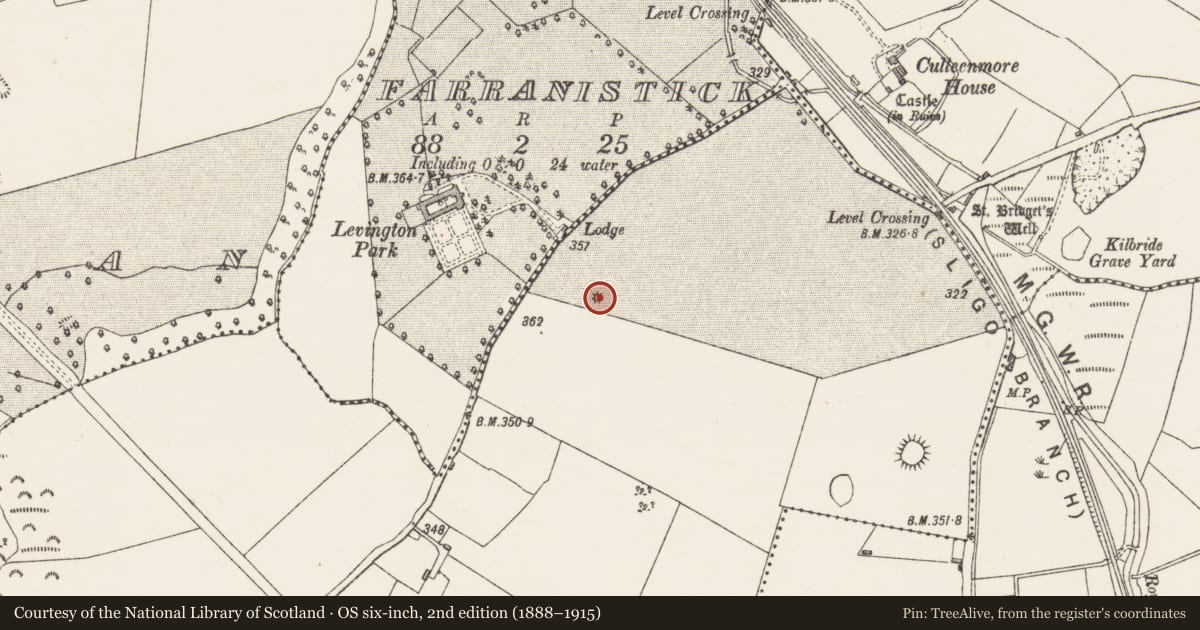Ordnance Survey six-inch map, 2nd edition (1888–1915) covering the location of Barrow - mound barrow, Irishtown, County Westmeath, with a pin at the register's coordinates